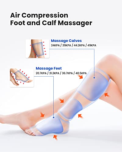 RENPHO Leg Massager with Compression for Circulation and Pain Relief, FSA HSA Eligible Calf Foot Massager with 5 Modes 4 Intensities, Helps for Reduce Swelling,Gifts for Mom, Dad