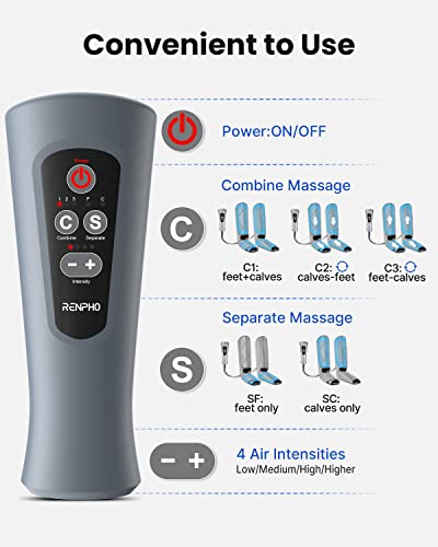 RENPHO Leg Massager with Compression for Circulation and Pain Relief, FSA HSA Eligible Calf Foot Massager with 5 Modes 4 Intensities, Helps for Reduce Swelling,Gifts for Mom, Dad