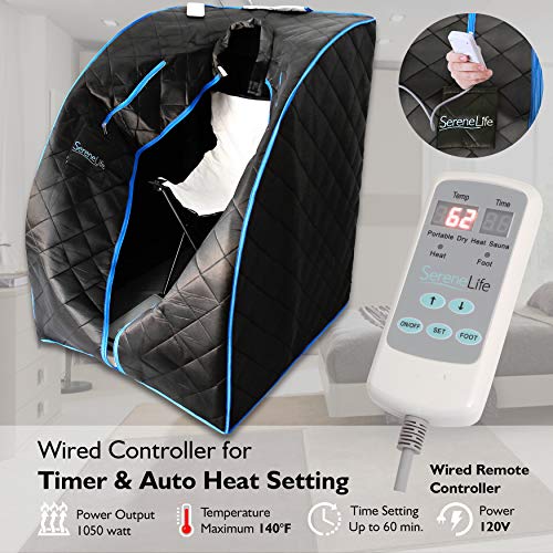 SereneLife AZSLISAU10BK Infrared Home Spa One Person Sauna with Heating Foot Pad and Portable Chair, Black