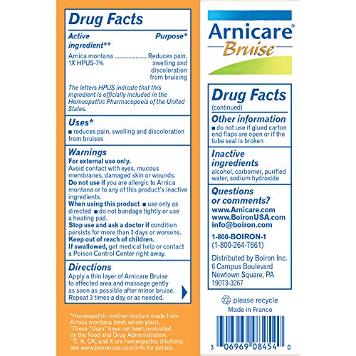 Boiron Arnicare Bruise Gel for Relief of Bruise Pain, Muscle Swelling, Soreness, and Discoloration - Non-greasy and Fragrance-Free - 1.5 Ounce (Pack of 2)
